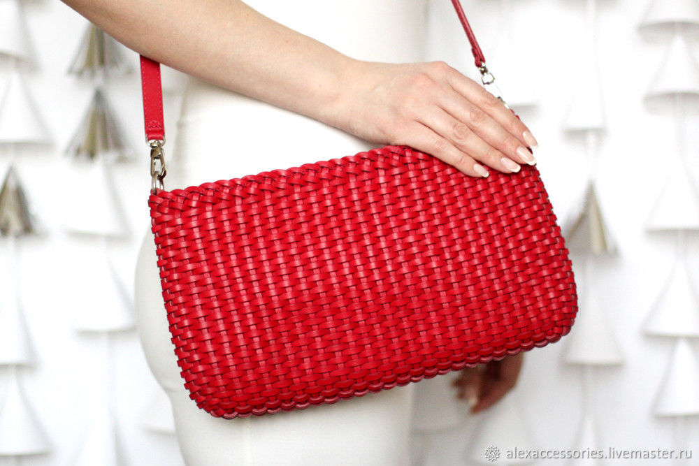 Кожаная сумка малиновая плетеная в интернет-магазине Ярмарка Мастеров ...