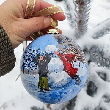Сувениры и подарки ручной работы. Ярмарка Мастеров - ручная работа "Лепим снеговика" ёлочный шар с ручной росписью. Handmade.