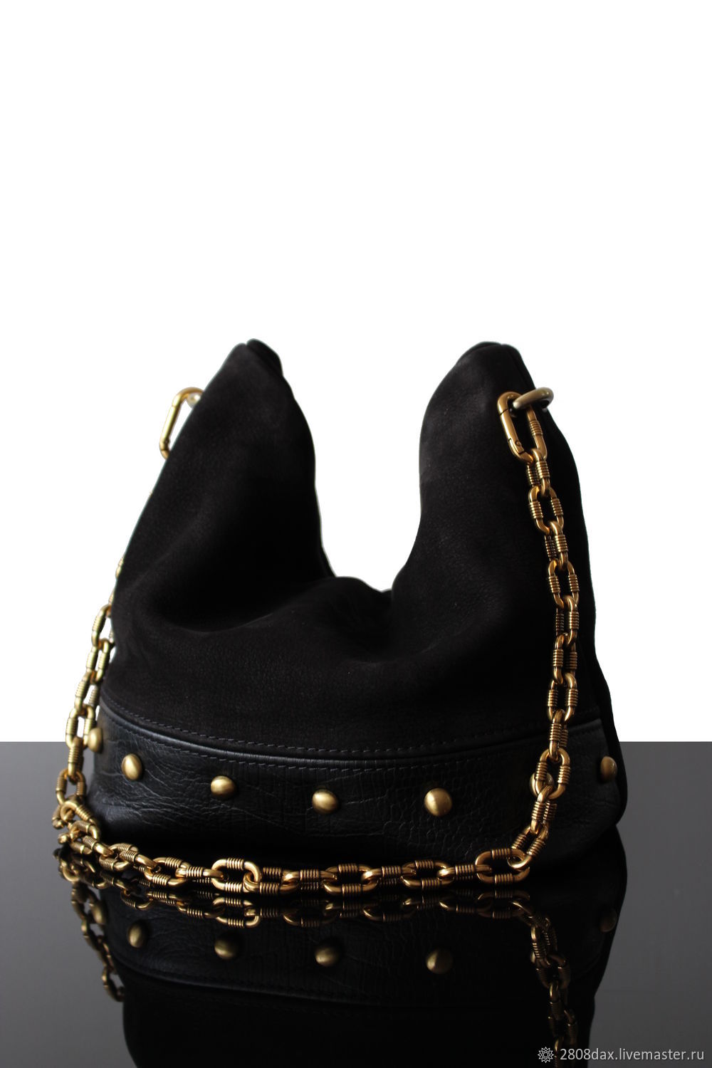 Stylish black bag made of genuine suede with a large chain, Sacks, Bordeaux,  Фото №1