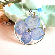 Украшения handmade. Livemaster - original item Transparent Pendant with a Blue Flower Hydrangea Botanica Eco. Handmade.