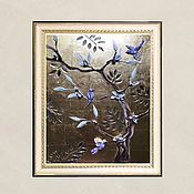 Картины и панно handmade. Livemaster - original item Painting with birds and mirror leaves Garden of Eden. Handmade.