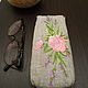 Eyeglass case with embroidery-Pink rose with lavender, textile. Eyeglass case. rukodelie-i-vyshivka. My Livemaster. Фото №4