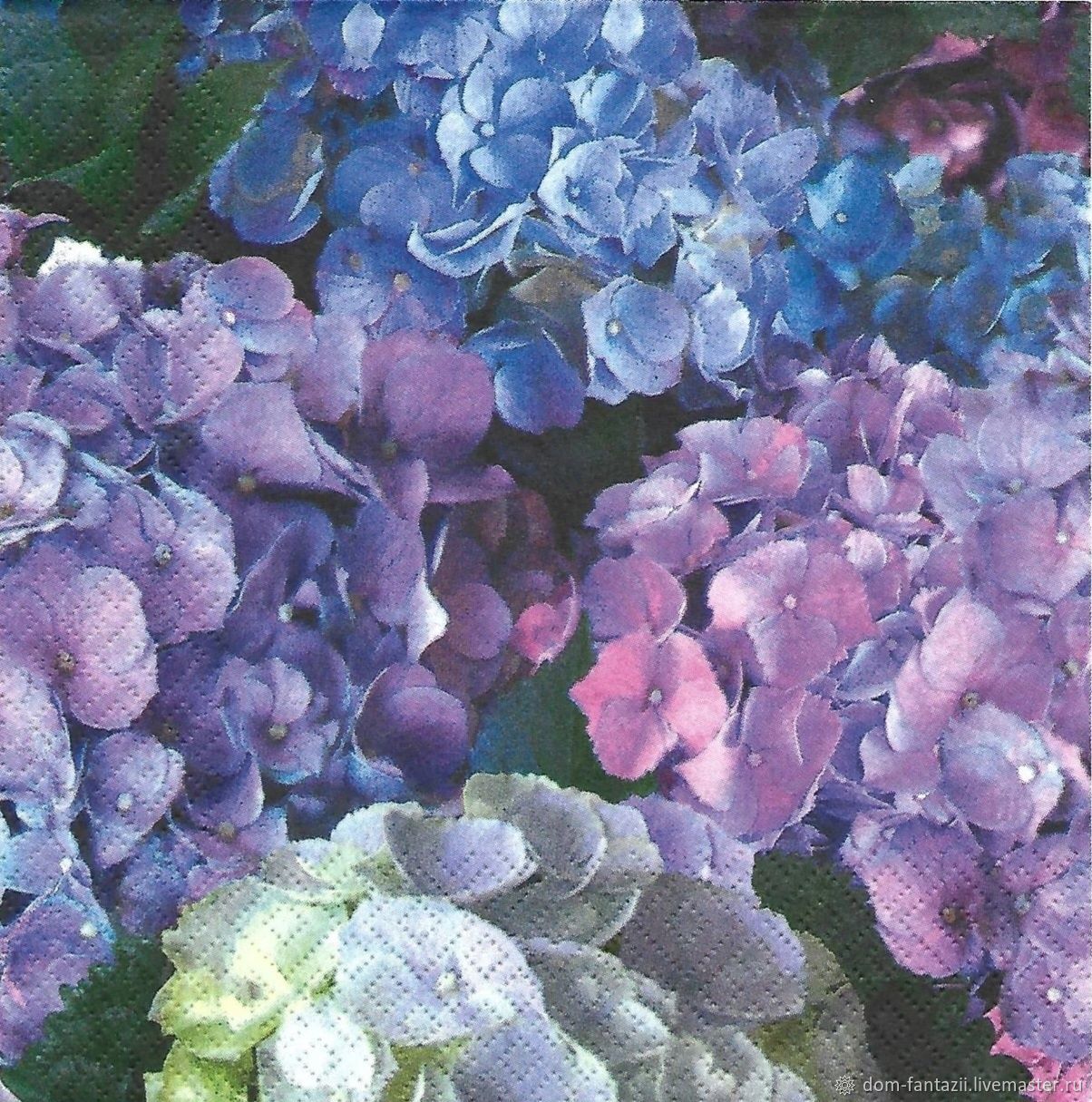 Салфетка для декупажа Гортензия, фиолетовые 33х33 см 18,5 г/м2