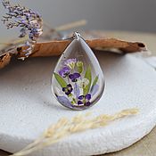 Украшения handmade. Livemaster - original item Pendant with real flowers and herbs in resin. Green-purple pendant. Handmade.