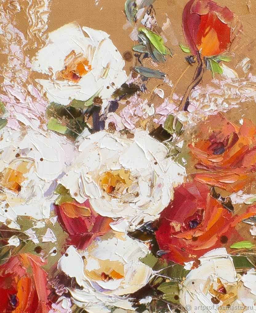 Картина маслом Розы в вазе, 70 х 30см – заказать на Ярмарке Мастеров ...