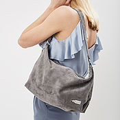 Сумки и аксессуары handmade. Livemaster - original item Bag Bag Suede Shoulder Hobo Trunk Bag Gray Suede Leather. Handmade.