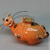 Кот лежебока окарина .  Кот керамическая свистулька.