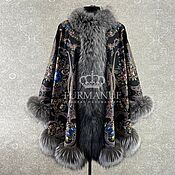 Одежда handmade. Livemaster - original item Poncho made of Pavlovsky Posad shawls with black fox fur. Handmade.