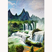 Картины и панно handmade. Livemaster - original item Oil Painting Waterfalls Summer Landscape Mountains Southern Landscape. Handmade.
