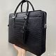 Order Briefcase-bag made of the abdominal part of crocodile skin, in black. SHOES&BAGS. Livemaster. . Brief case Фото №3