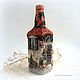 Бутылка-светильник для вина Прованс 3D декупаж, Домики, Орел,  Фото №1