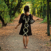 Одежда handmade. Livemaster - original item Ethnic Linen Dress «Chocolate» Hand-made Folk Midi Dress. Handmade.
