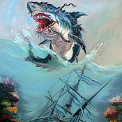 Картины и панно handmade. Livemaster - original item Pictures: Shark and Ship. Original. Handmade.