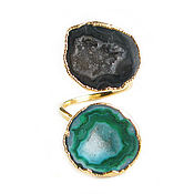 Украшения handmade. Livemaster - original item Black and green ring with quartz, ring with two stones. Handmade.