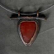 Украшения handmade. Livemaster - original item Copper pendant red chalcedony and birch No. №3.. Handmade.