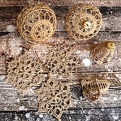 Сувениры и подарки handmade. Livemaster - original item A set of Christmas balls, bells and snowflakes knitted in a box cor. Handmade.
