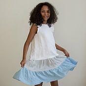 Одежда детская handmade. Livemaster - original item Linen dress for girls with flounces. Handmade.