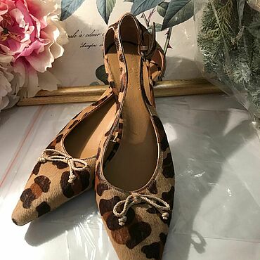 Винтаж ручной работы. Ярмарка Мастеров - ручная работа Винтаж: Слингбэки Car Shoe Италия 38 р Animal print натуральная кожа, мех пони. Handmade.