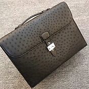Сумки и аксессуары handmade. Livemaster - original item Ostrich leather briefcase, dark brown.. Handmade.