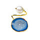 Кольцо с жемчугом и кварцем, синее кольцо, подарок кольцо, Кольца, Москва,  Фото №1