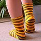 Knitted socks yellow rainbow 24 cm foot warm wool striped, Socks, Izhevsk,  Фото №1