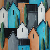 Картина "3 дома" , акрил, холст на подрамнике