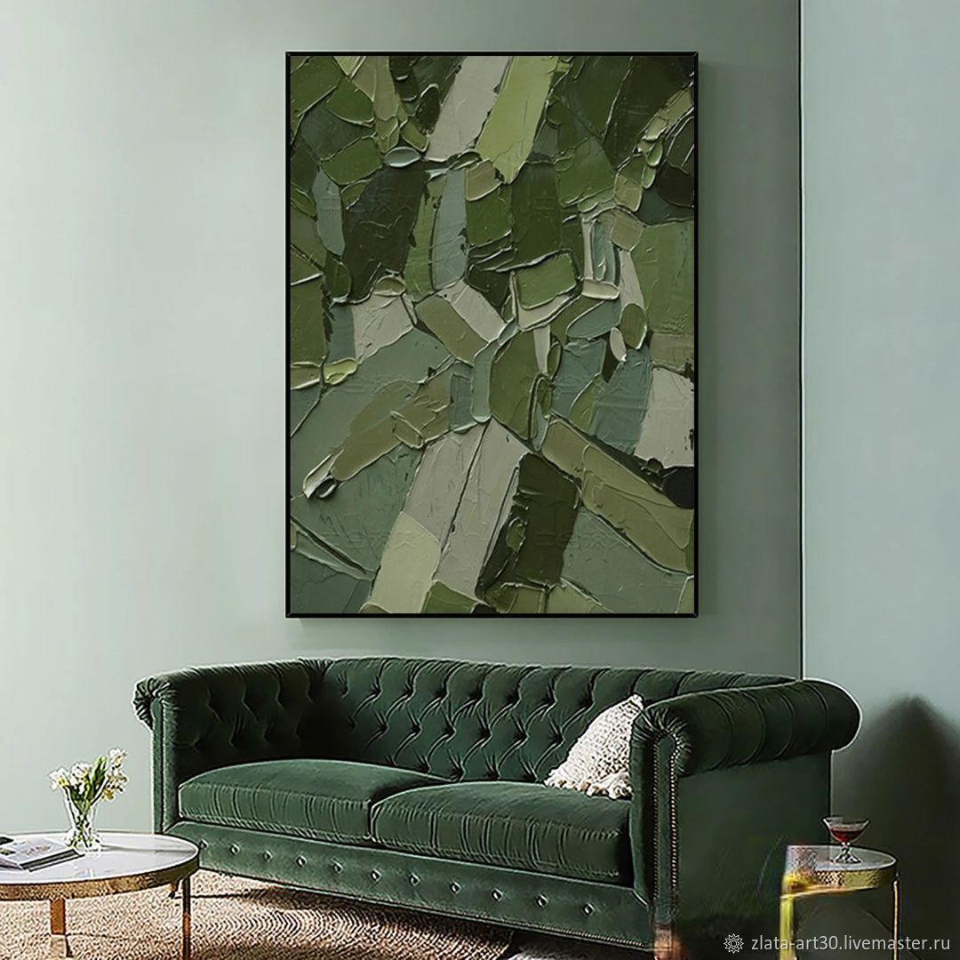 Картины на заказ на холсте Зеленая абстракция маслом картина в интернет ...