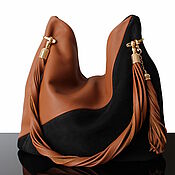 Сумки и аксессуары handmade. Livemaster - original item Granville Black and brown Genuine leather Bag with a twisted handle. Handmade.