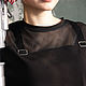 Длинная черная женская футболка с сеткой и пряжками Black Cat лонгслив. Футболки. Лариса (EnigmaStyle). Ярмарка Мастеров.  Фото №6