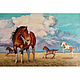 Картина с лошадью и жеребятами, индейская лошадь, пейзаж с облаком, Картины, Уфа,  Фото №1