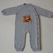 Одежда детская handmade. Livemaster - original item Knitted romper with teddy bear. Handmade.