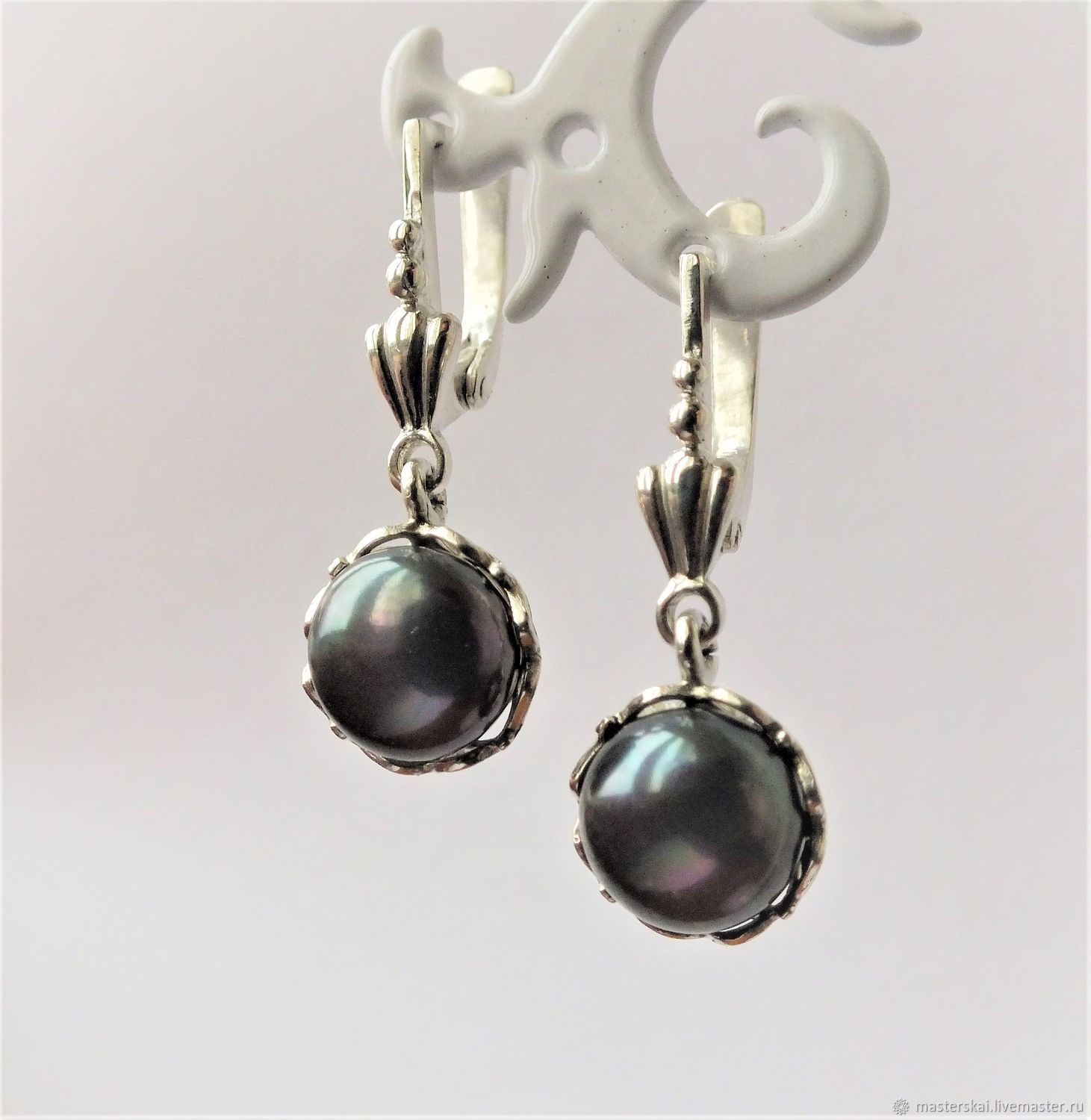 Earrings 'Melinda' - pearl, 925 silver, Earrings, Moscow,  Фото №1