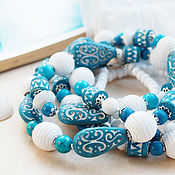 Украшения handmade. Livemaster - original item Santorini beads - white and blue. Handmade.