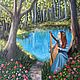 Картина маслом Лесная музыка, девушка играет на арфе, лес, природа, Картины, Апшеронск,  Фото №1