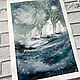 'Find the Way' watercolor painting (landscape, sea, sailboat), Pictures, Korsakov,  Фото №1