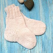 Аксессуары handmade. Livemaster - original item White knitted socks for children, wool socks for the baby, natural. Handmade.