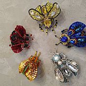 Украшения handmade. Livemaster - original item Brooch-pin yellow beetle, bee 3D wings, brooch beads and paeytki. Handmade.