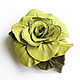 Leather brooch rose Duchess light green pear color, Brooches, Moscow,  Фото №1