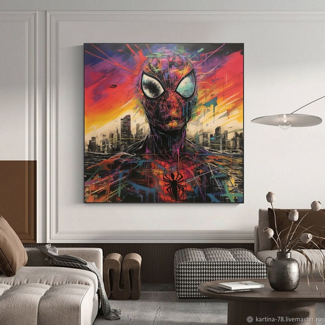 Картина маслом на холсте Человек паук Картины маслом на заказ Поп-арт в ...
