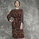 Платье комбинированное из павловопосадского платка, шерсть и лен, тёплое длиной миди до колен, стильное, с орнаментом, эксклюзивное и необычное, платье на заказ