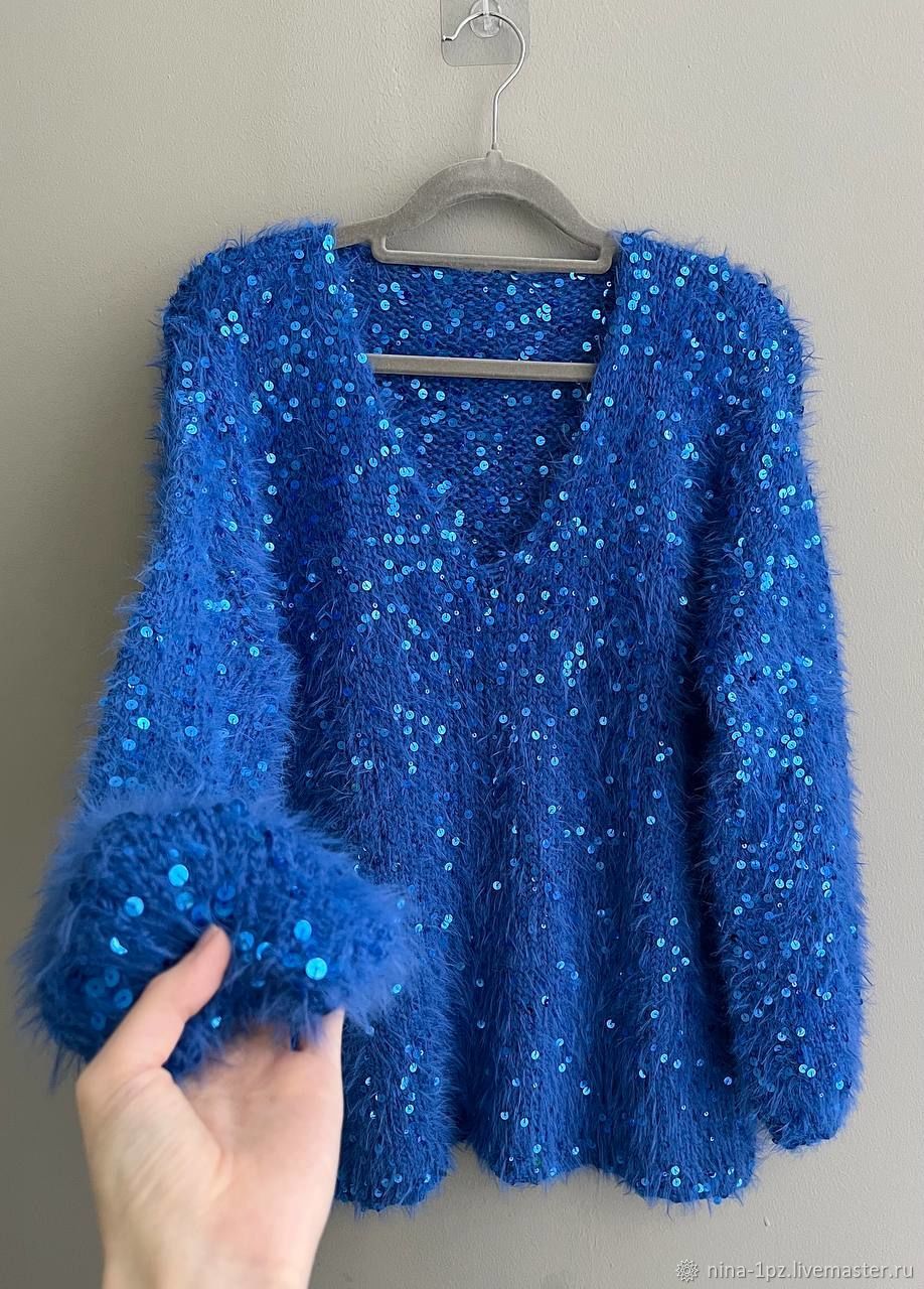 Пуловеры: синий с королевскими пайетками в интернет-магазине Ярмарка Мастеров по цене 7500 ₽ – WULQARU | Пуловеры, Москва - доставка по России