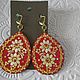 Earrings 'Red Queen' with inlaid straw, Earrings, Kirov,  Фото №1