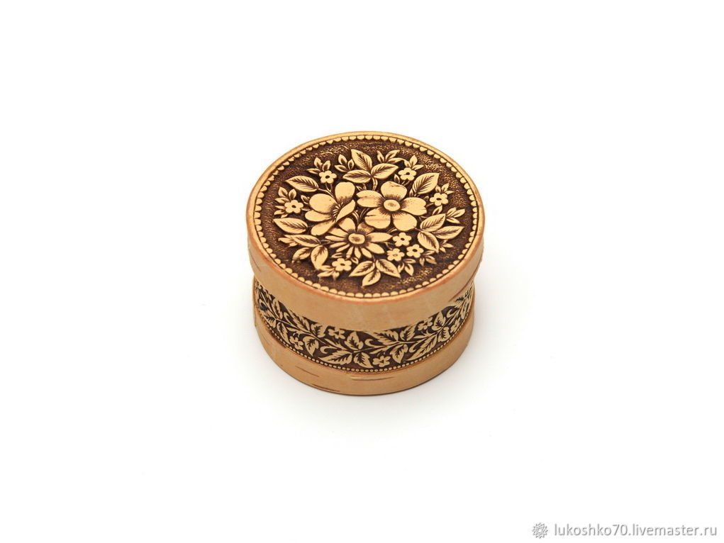 A small box made of birch bark 'Flowers' Art.6097, Box, Tomsk,  Фото №1