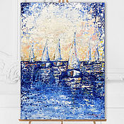 Картины и панно handmade. Livemaster - original item Oil painting seascape with sailboats 50h70 cm. Handmade.