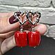 Серьги коралл натуральный, серьги с кораллом красные сердце, Серьги классические, Москва,  Фото №1