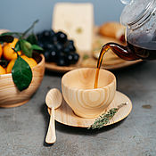 Посуда handmade. Livemaster - original item A couple of tea Cedar (Mug saucer spoon) from the Siberian Cedar #NC17. Handmade.