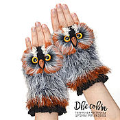 Аксессуары handmade. Livemaster - original item Owl fingerless gloves cherry. Handmade.