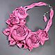 Order Handmade Leather Necklace with Flowers Dance of Roses Fuchsia Pink. ms. Decorator. Livemaster. . Necklace Фото №3