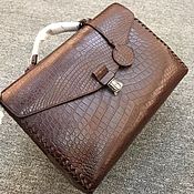 Сумки и аксессуары handmade. Livemaster - original item Briefcase men`s classic, crocodile leather, in brown.. Handmade.
