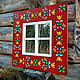 Зеркало окно в деревянной раме с ручной росписью. Красное фальш окно, Зеркала, Санкт-Петербург,  Фото №1